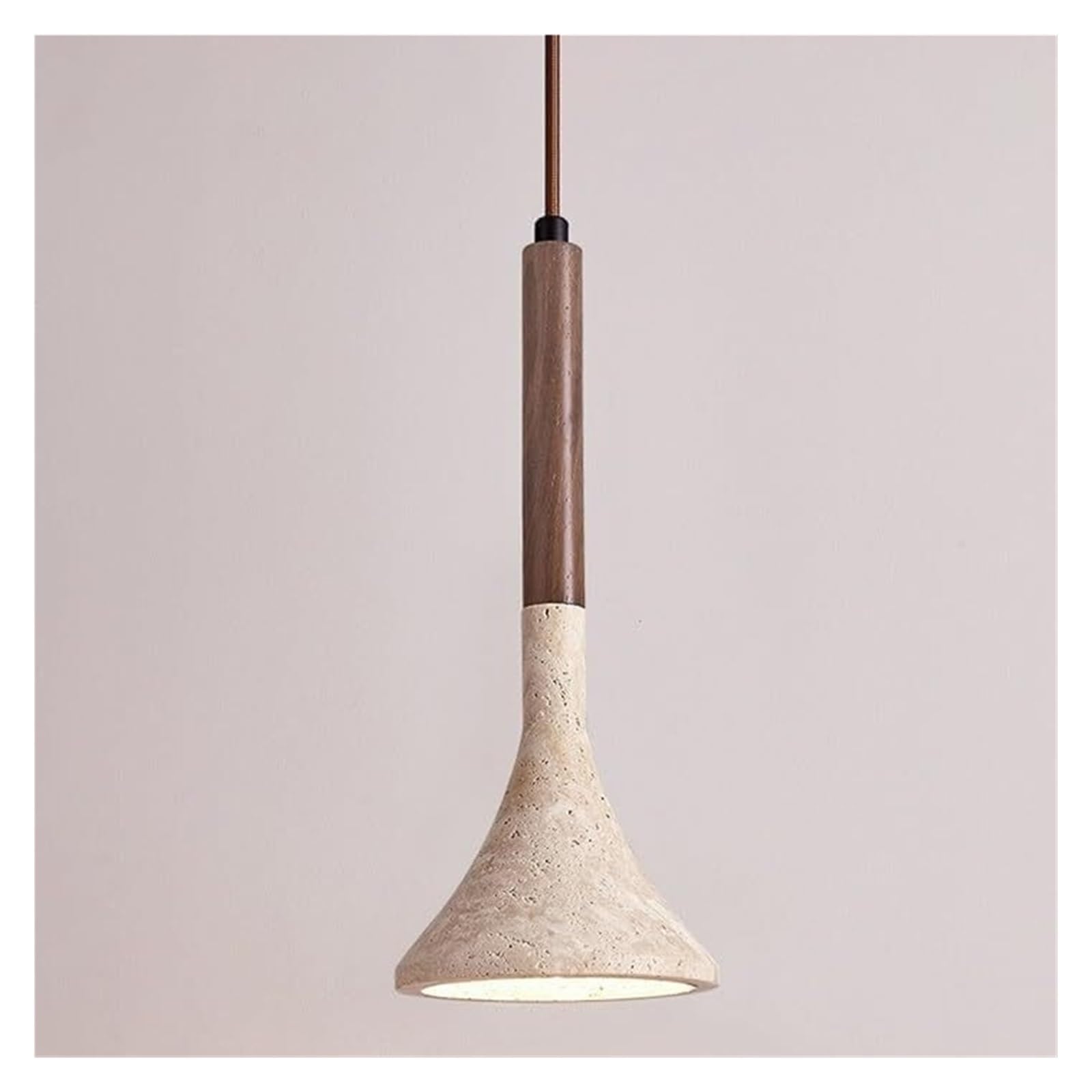 KHUKHU Minimalist Natural Stone Small Pendant Light Shade Japanese Style Wabi Sabi Yellow Travertine Restaurant Hanging Lamp Retro Bar Counter Chandelier for Bedside Farmhouse Bedroom Kitchen(Walnut)