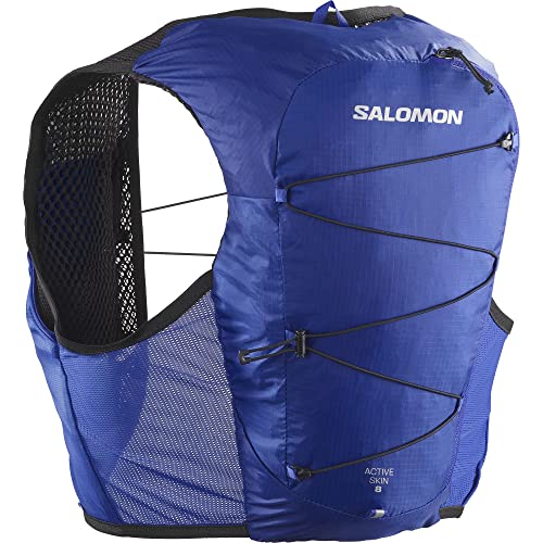 Salomon Active Skin 8 No Flasks Unisex-Hydrationsweste Trail running Wandern MTB, Kompatibel mit weichen Trinkflaschen (nicht enthalten), Präzise Passform, Einfacher Zugriff, Blau, M