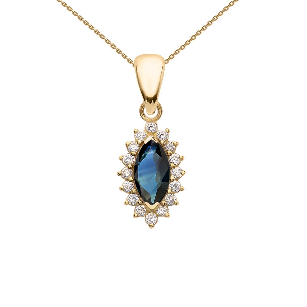 Diamond and Sapphire 14k Yellow Gold Fancy Pendant Necklace