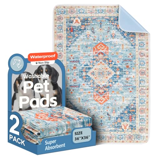 Image of Washable Pee Pads for Dogs, 2 Pack Reusable Puppy Training Pads 36 inchx36 inch Super Absorbent Waterproof Dog Training Pads, Non-Slip Potty Pads, Whelping Pads Litter Mat Blue /Mix