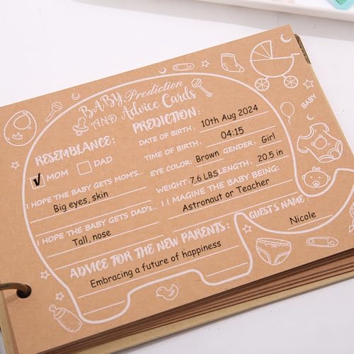 KAMHBE 40 Sheets Baby Shower Advice and Prediction Cards for Gender Reveal Games - Kraft Games With Stickers - Image 3