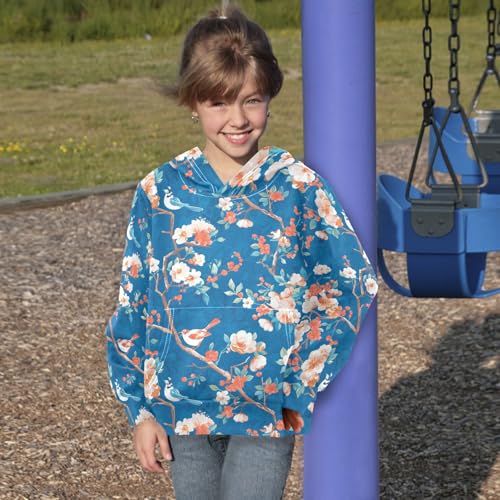 Watercolor Floral Vintage Pattern Flowers Birds Kids Boys Girls Sweatshirts Long Sleeve Cool Hoodie Clothes with4