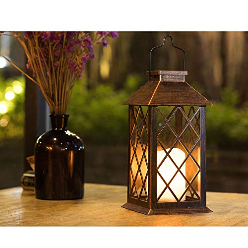 [Set of 2] TAKE ME Solar Lantern,Outdoor Garden Hanging Lantern-Waterproof LED Flickering Flameless Candle Mission Lights for Table,Outdoor,Party