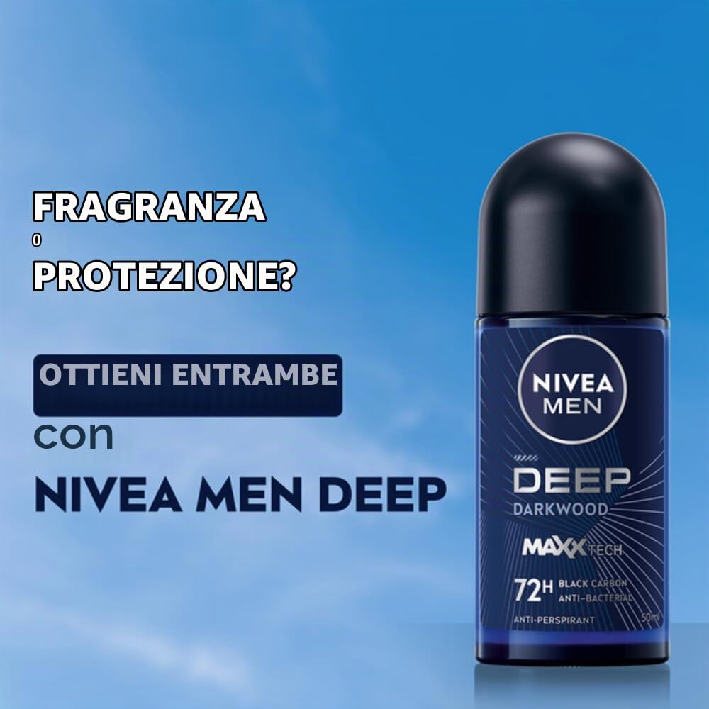 Nivea Men Deep Deo Roller - 6 x 50 ml