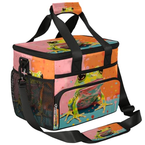 Green Frog Insulated Picnic Backpack Lunch Box for Women Men Picnic Basket Tote Lunch Bag Picnic Bag Portable Lunch Bags for Picnic, Beach, Work, Trip,Office, Camp Watercolor Frog