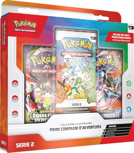 Pokémon: collezione illustrazione Primi compagni d’avventura - Serie 2 del GCC (3 carte promozionali, 2 buste di espansione e 1 foglio di adesivi), Edizione in Italiano