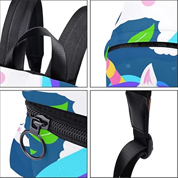 Eenhoorn buste omringd door bloemen maan sterren grote canvas rugzak college school mannen en vrouwen, Multicolor