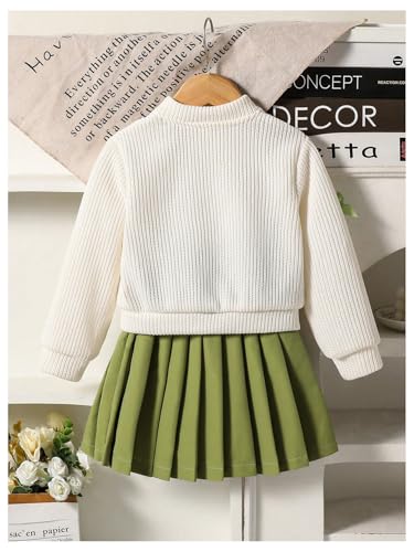 Image of WDIRARA Toddler Girl's 2 Piece Outfits 3D Flower Button Down Cardigan and Pleated Aline Skirts Set