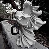 Hell's Messenger with Light Emitting Lantern, Ghost Statue Decoration Scary Hell Messenger with LED Lantern Resin Statue, Halloween Witch Lantern Decorations Faceless Sculpture Resin Decor (A)