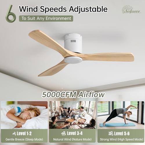 Image of Sofucor 52 Inch Low Profile Ceiling Fans No Light, Flush Mount