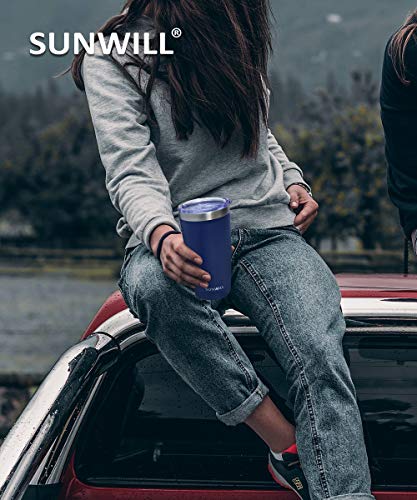 Sunwill 20Oz Tumbler With Lid, Stainless Steel Vacuum Insulated Double Wall Travel Tumbler, Durable Insulated Coffee Mug, Powder Coated Navy, Thermal Cup With Splash Proof Sliding Lid #TOP6