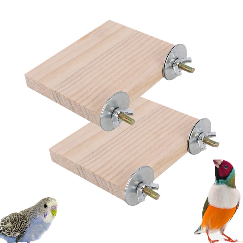 Piattaforma per Uccelli 2 Pezzi, Piattaforma in legno per Uccelli, Accessori per Gabbie per Pappagalli, Per Pappagalli, Criceti, Gerbilli, Piccoli Animali,(Rettangolare, 15X8cm)