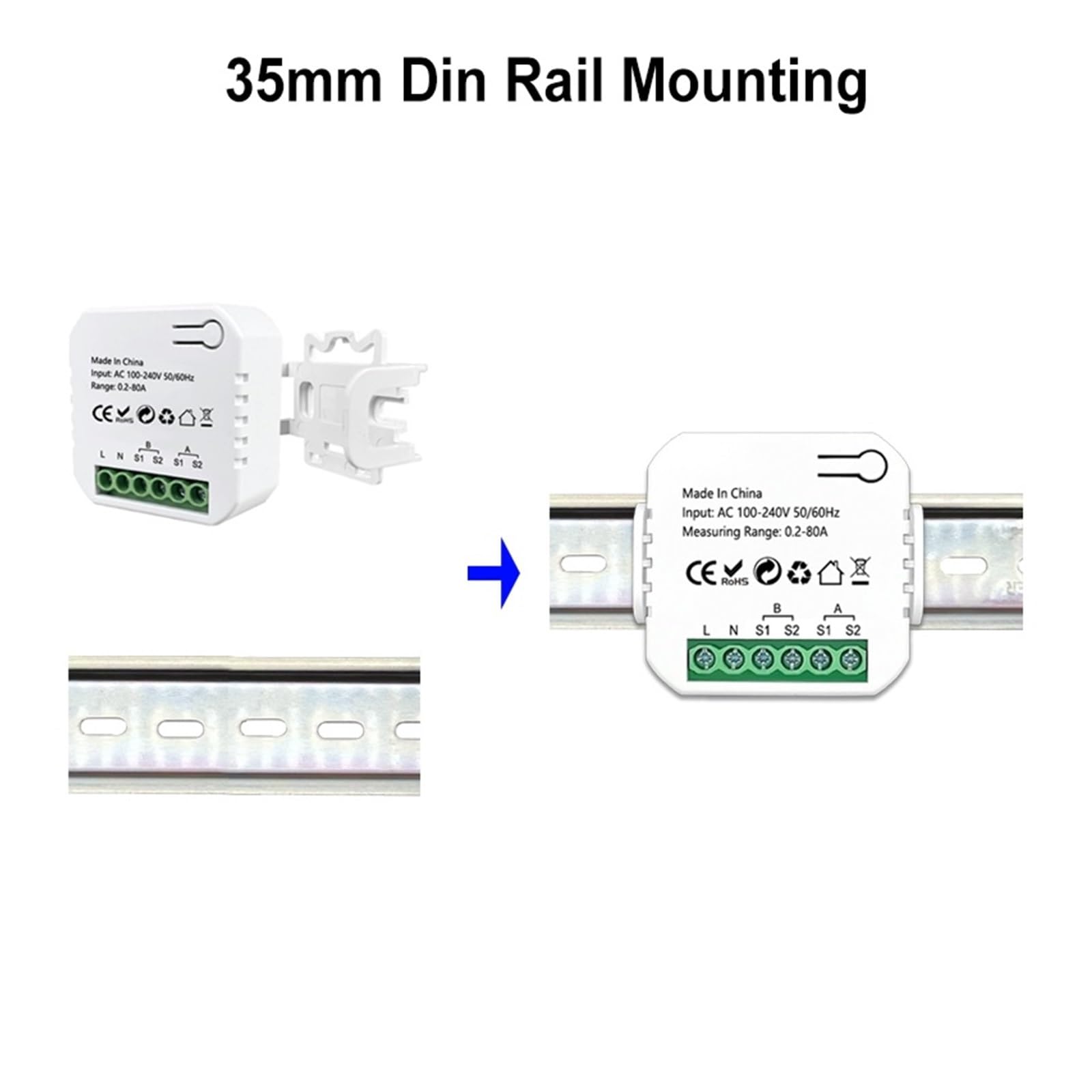 Disyuntor de energía, Medidor de energía inteligente de 2 vías Tuya bidireccional 1/2 canal con aplicación de abrazadera Monitor energía solar producida y consumida Monitor de consumo de electricidad(