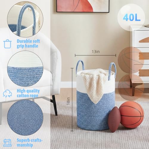 Image of Laundry Basket,Woven Cotton Rope Laundry Hamper,40L for Decor Storage of Dirty Clothes,Toys and Blankets in Bathroom,Baby Room and Living Room