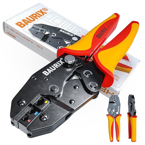 BAURIX® Crimpzange I Kabelschuhzange für 0,50-6,00 mm² Kabelhülsen I Kabelschuh Zange I Crimpzangen I Krimpzange I Crimp Zange I Presszange
