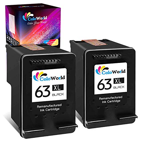 ColoWorld Remanufactured Ink Cartridge Replacement for HP 63 63XL Used for HP Envy 4520 4153 4511 4510 Officejet 3830 5255 4650 5258 3834 4655 Deskjet 1112 3639 3636 Printer (2 Black)
