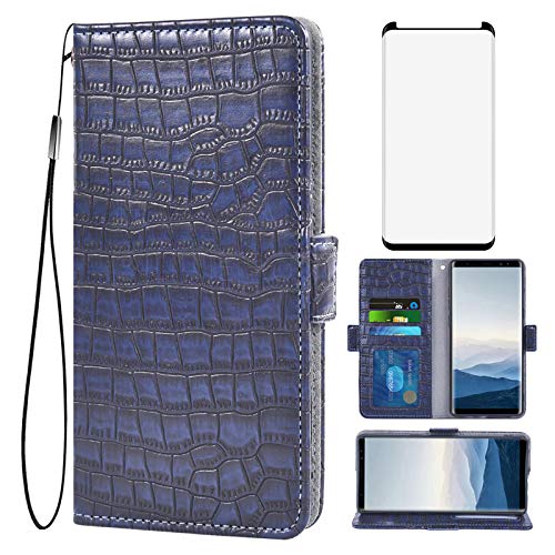 Asuwish Compatible with Samsung Galaxy S8 Plus Wallet Case with Tempered Glass Screen Protector and Flip Cover Card Holder Cell Phone Cases for Glaxay S8plus S 8 8plus 8S Edge S8+ SM-G955U Women Blue