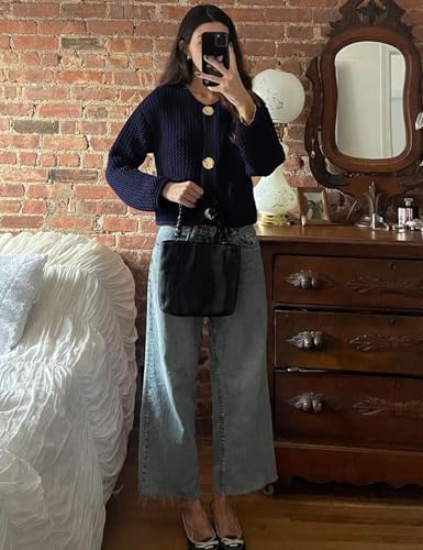 Yimoon Womens Cropped Cardigan Sweaters Gold Button Down Chunky Knit Sweaters Long Sleeve Open Front Fall Crochet Cardigan3