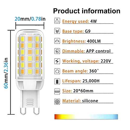 BVCL Smart G9 LED Light Bulb, G9 LED Bulb 4W Smart LED Bulbs, Replaces 40W Halogen Bulb - Image 2