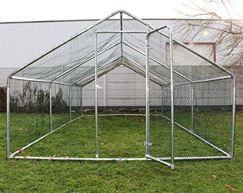 Wiltec Freilaufgehege 2 x 3 x 2 m mit Sonnendach und verzinkten Gitterstäben, Außengehege als Voliere Hühnerstall oder Hasenstall, Kleintiergehege mit Riegel