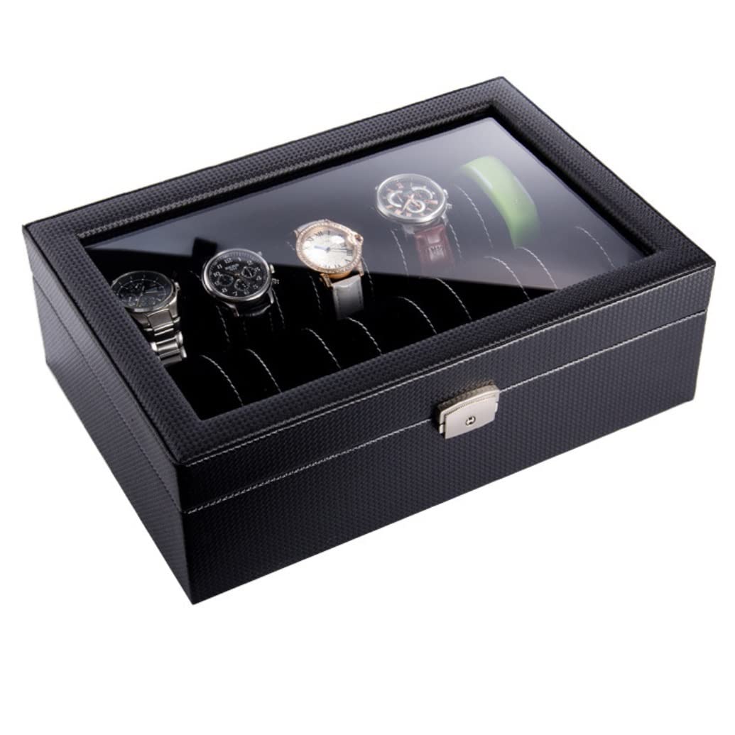ANVLOJRIH KYUSAR Watch Box Watch Organizer Watch Storage Box 10 Slot Watch Box For Men Women PU Leather Watch Display Case Clear Top Jewelry Organizer Watch Case Watch Holder