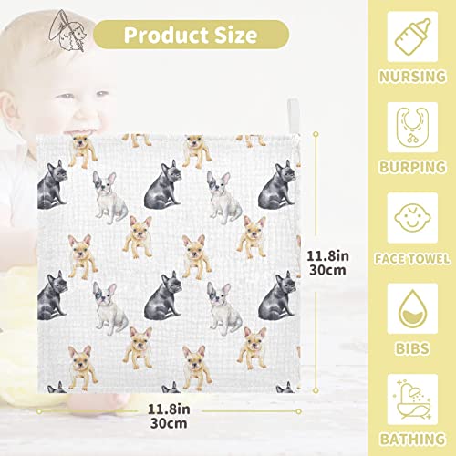 Image of Baby Washcloths Cotton Pets French Bulldog Baby Muslin Washcloths Soft Baby Face Towel for Newborn Infants Baby Wipes, 11.8 X 11.8 Inch, 5 Pack