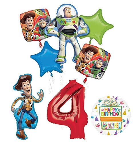 Mayflower ProductsToy Story Party Supplies Woody, Buzz Lightyear and Friends 4th Birthday Balloon Bouquet Decorations