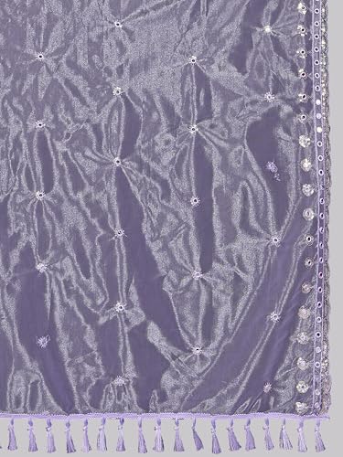 Image of KEMZA Organza Embroidered Dupatta with Mirror & Sequence Work, Tassel Lace Border, Floral Butti Design