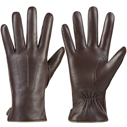 alqqas Winter Fashion Leather Gloves for Women, Warm Cashmere Lining Touchscreen Texting Driving Dress Gloves