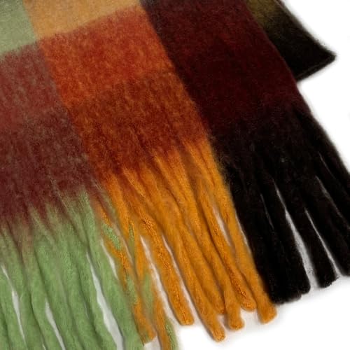 Scarf Women Winter Faux Cashmere Fashion Shawls and Wraps for Girlfriend Christmas New Year Birthday Gift(Orange Green Style)3