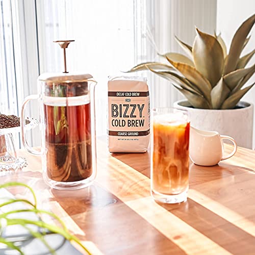 Bizzy Organic Cold Brew Coffee | Bundle | Coarse Ground Decaf 1 Lb + Dark & Bold Brew Bag 4-Count| 2 Pack #TOP4
