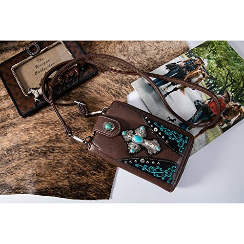 Image of Montana West Western Crossbody Phone Wallet for Women RFID Blocking Wallet Purse with Cash Slots & Zipper Pocket