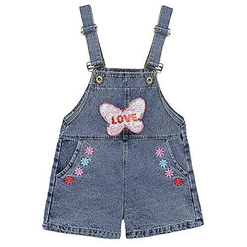 Peacolate 4-10 Años Niña Peto Para Mezclilla Monos Cortos Bordados Mariposa Lentejuelas Pantalones Cortos de Mezclilla(mariposa,7-8 años) Cover