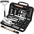 RINPIR 31pcs Stainless Steel BBQ Grill Accessories Set for Men Dad, Heavy Duty Grilling Tools for Outdoor Camping, BBQ Utensils Kit with Mats, Grill Brush in Carrying Bag Black