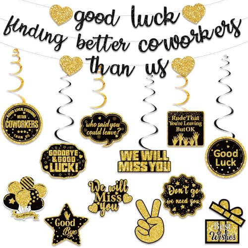 Image of Pre-Strung Good Luck Finding Better Coworkers Than Us Gold Glitter Banner, Going Away Party We Will Miss You Decorations, Great for Goodbye Farewell Job Change Party