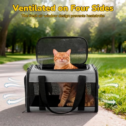 Hipubby Cat Carrier Dog Carrier for Pets Up to 16 Lbs, Soft-Sided Pet Travel Carrier for Cats and Small Dogs, Airline Approved Pet Carrying Case with Shoulder Strap & Removable Mat - Grey - Image 7