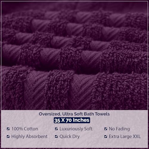 Image of DAN River 2 Pack Bath Sheets Extra Large 35x70, Large Bath Towels for Adults, XL Oversized Heavy Duty Towel Set, 600 GSM 100% Ring Spun Cotton, Soft Quick Dry, Purple Passion