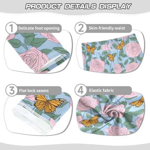 Rose Line Butterflies Floral Girls Leggings Soft Stretch Workout Yoga Dance Pants for Kids Casual Tights3