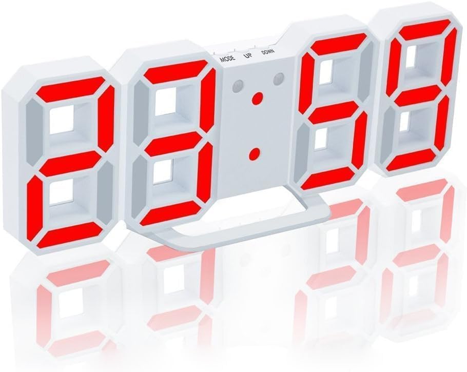 Image of 3D LED Digital Alarm Clock, Black, Red Display, Pack of 1