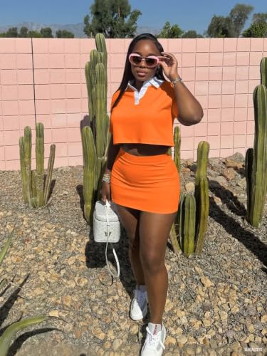 Image of HBQ Women's Casual 2 Piece Skirt Sets Polo Collar Crop Top Striped Mini Dress Summer Vacation-Stripe