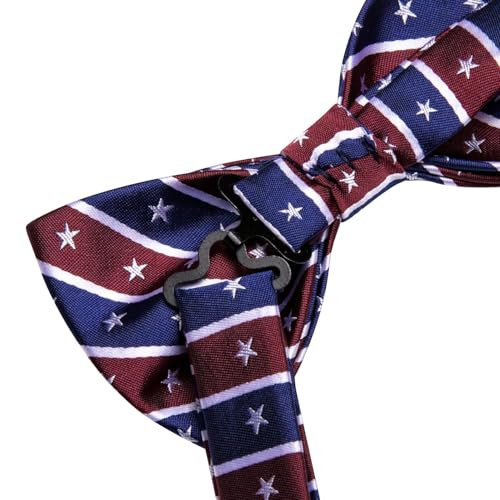 Image of Dubulle Mens Paisley Striped Bowtie Set Pre-tied Bowtie for Men and Pocket Square Set Wedding Business