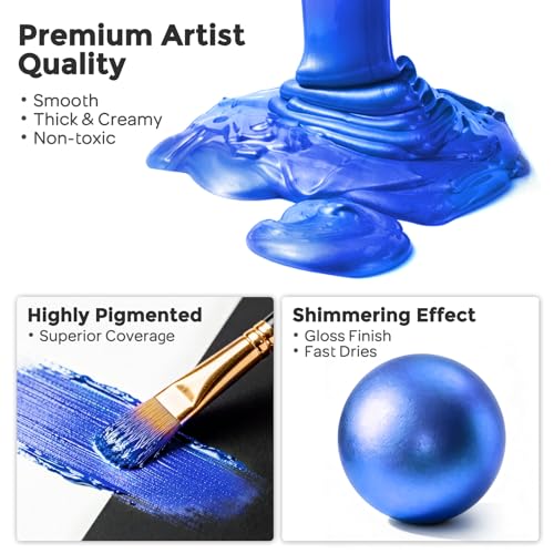 Image of Nicpro Metallic Blue Acrylic Paint, 8.45oz /250ml Large Metallic Paint