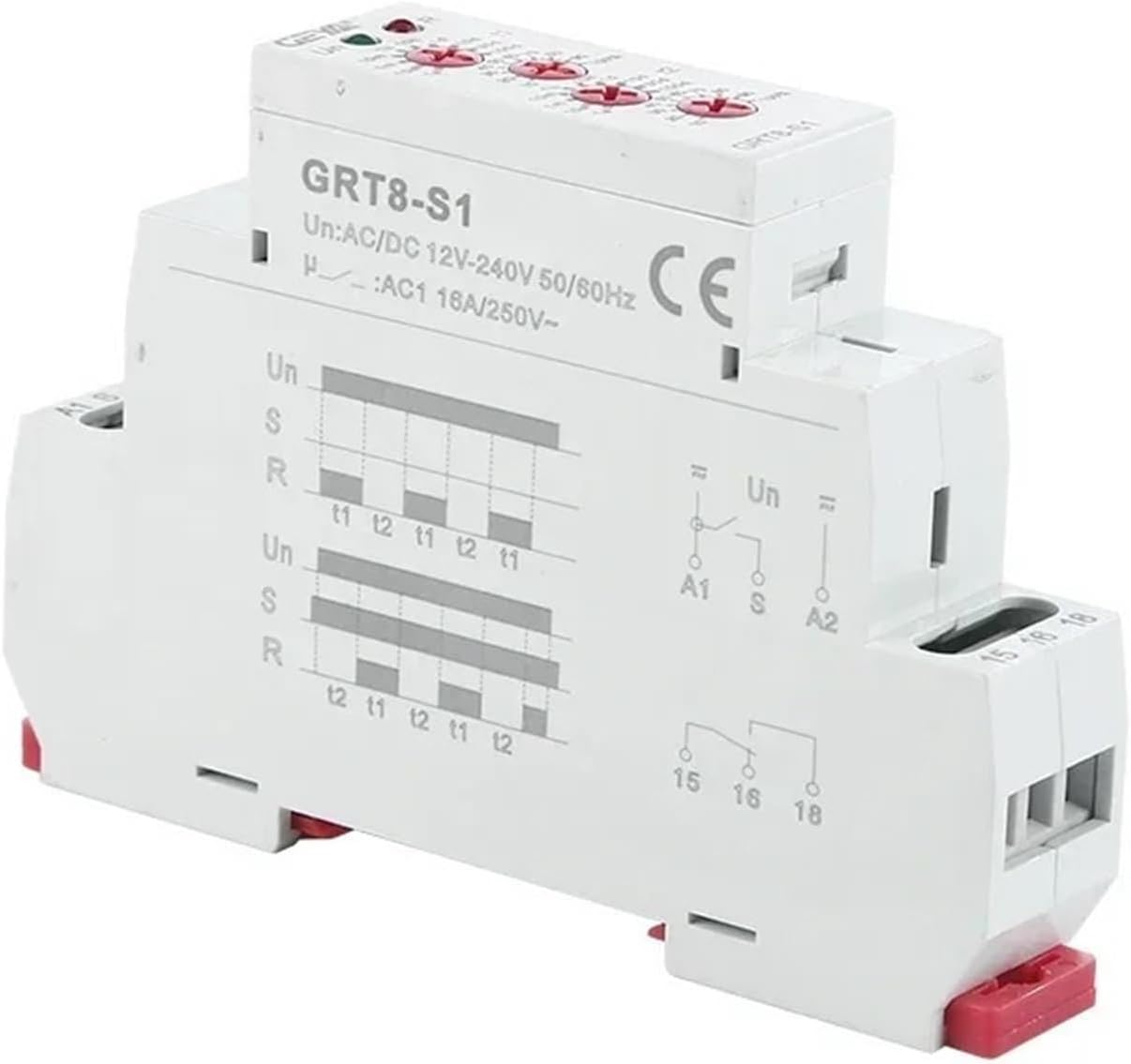 GRT8-S Asymmetric Cycle Timer Relay 220V 16A AC/DC12V-240V Electronic Repeat Relay(GRT8-S2 AC230V)