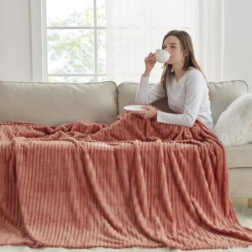 Image of Nestl Rose Throw Blanket for Couch - Cozy Warm Fuzzy Blankets for Women, Set of 2 Small Fleece Throws for Girls - Misty Rose, 50 x 60 Inches