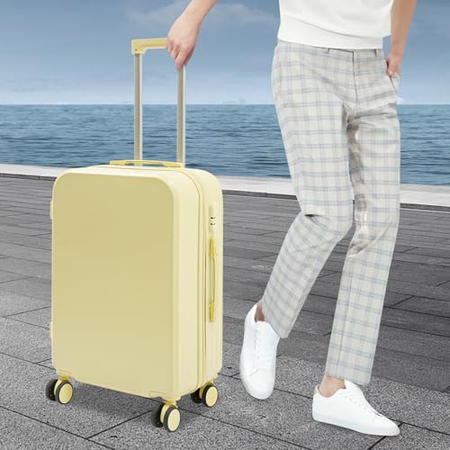LOYALHEARTDY 24In Suitcase, Suitcase with Cup Holder and Side Hooks,Zippers Travel Luggage Suitcase for Business Trips, Vacations(Light Yellow)3