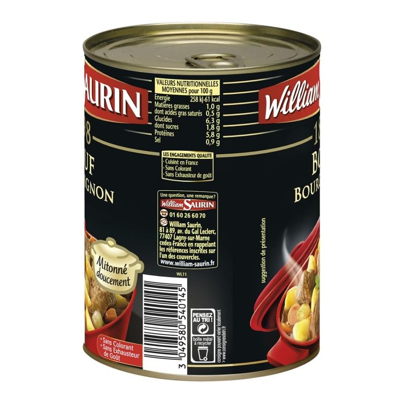 Délectez-vous avec le Boeuf Bourguignon de William Saurin 1898 - Fondantes Pommes de Terre et Carottes - Prêt à déguster - 420g - Le Lot De 3