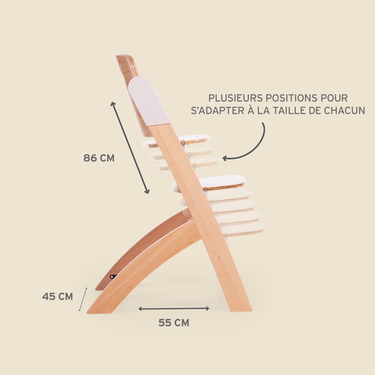 CHILDHOME, Chaise Haute Bebe Evolutive : De 0 mois à 85KG, Tablette Incluse, Bois de Hêtre, Arceau, Sécuritaire Harnais 5 points, Vis Invisibles, Evosit, Terracota