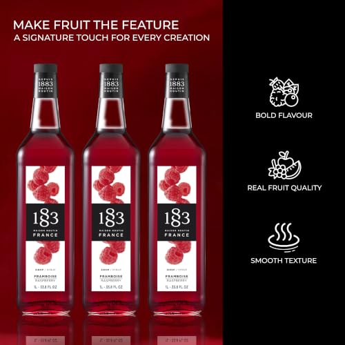 Image of 1883 Raspberry Syrup for Drinks, Made in France, 1 Liter Plastic Bottle