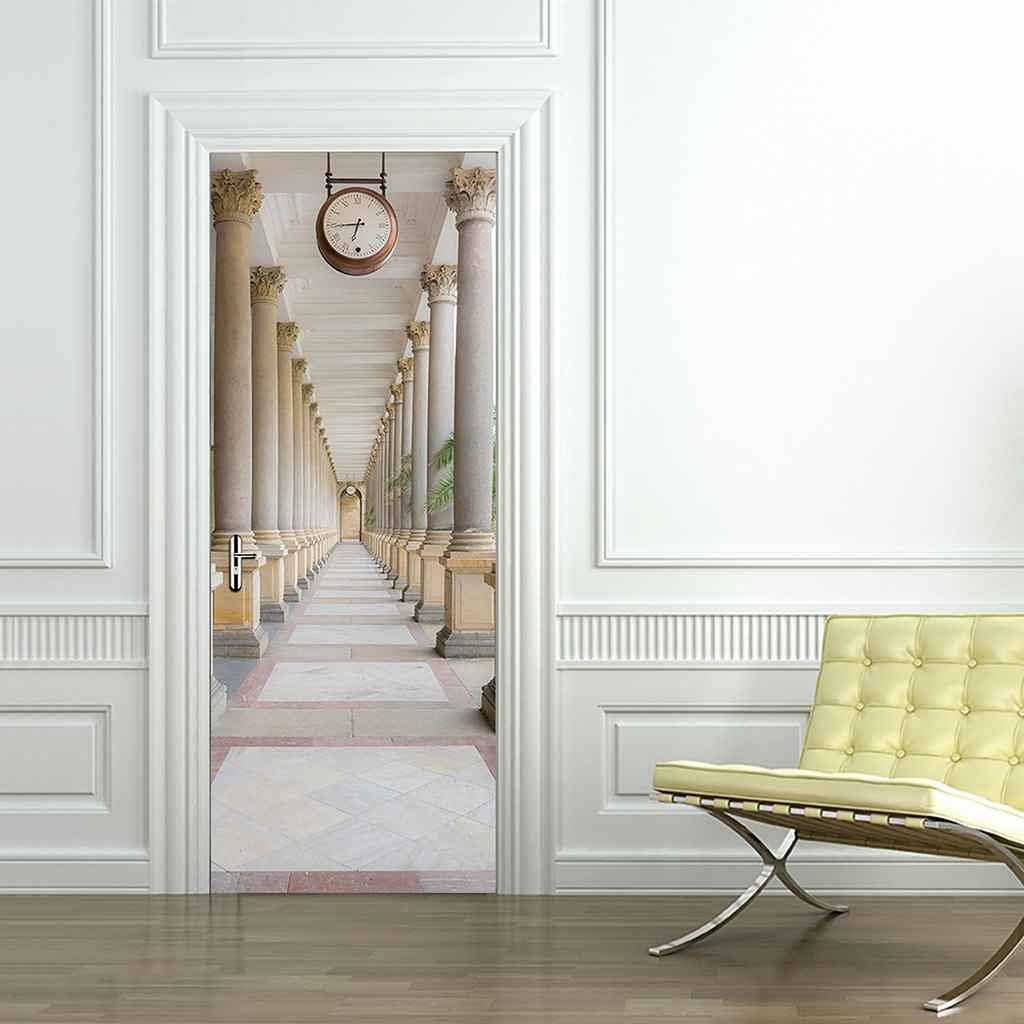 KFEOEA Sticker Porte Effet 3D - Autocollant Porte Trompe L'Œil - Colonne Romaine Blanche - Auto Adhésif Stickers Muraux Salon Porte, Cuisine, Chambre, Salle De Bain - Sticker Mural Papier Peint