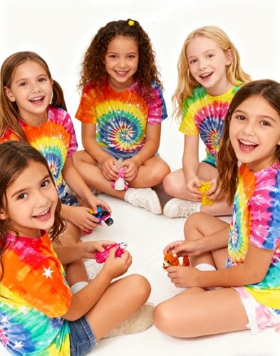 Image of SunFoucs Girls Kids Shirts Size 5-12 Tie Dye Casual Tshirt Short Sleeve Crewneck Tee Top | Short Sleeve Rainbow Tee Top